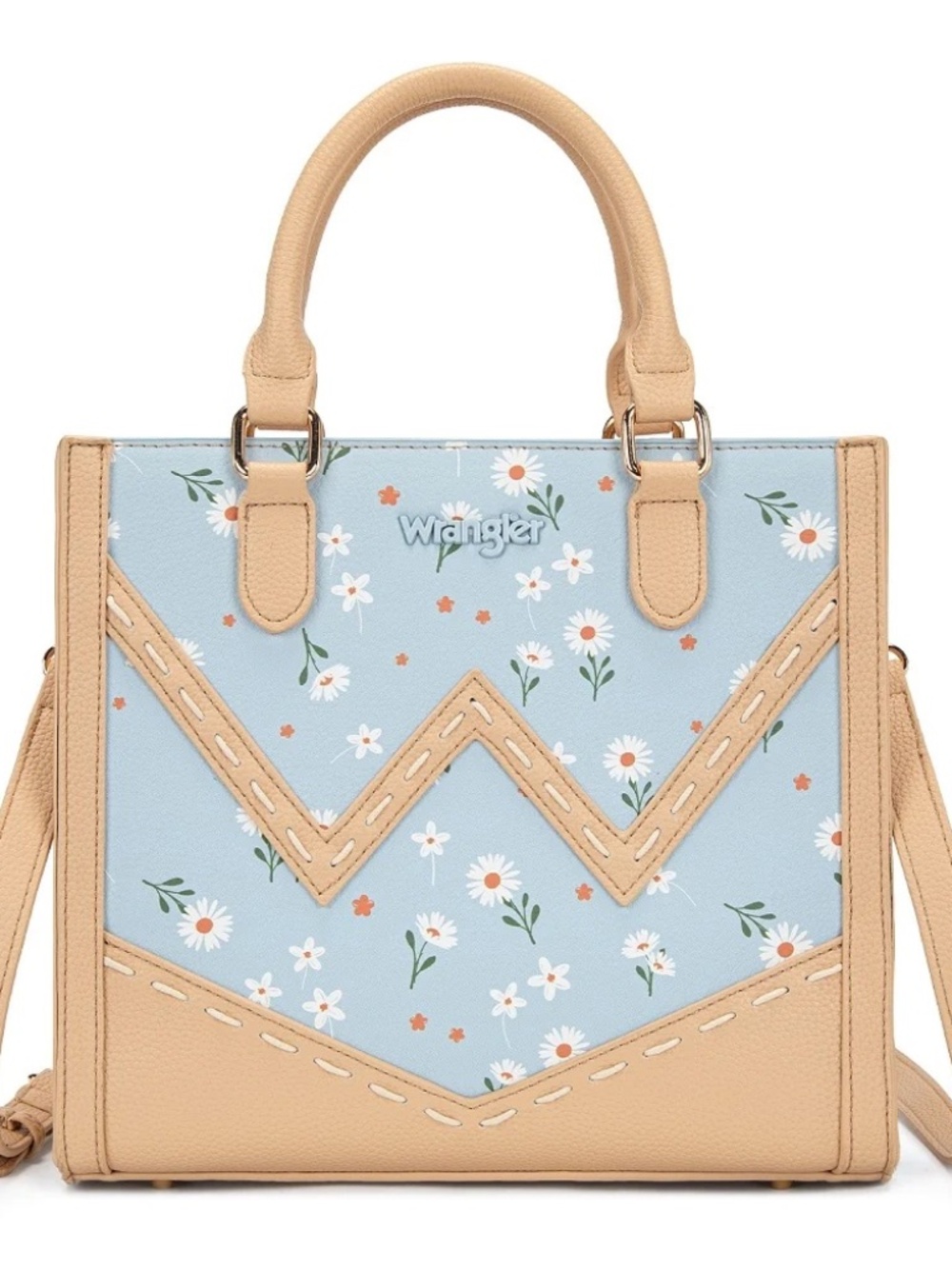 Wrangler Daisy Print Chevron Tote Crossbody Bag Jean